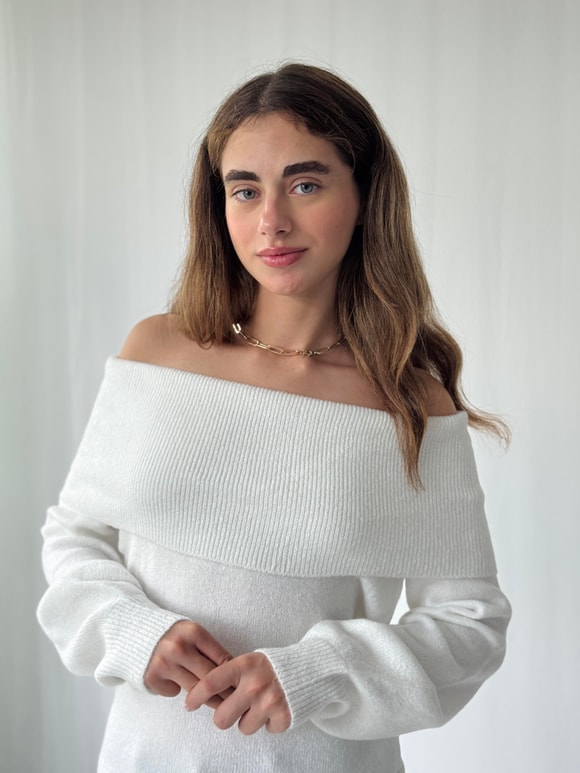 Retrobird Off-the-Shoulder White Strapless Folded Knit Sweater