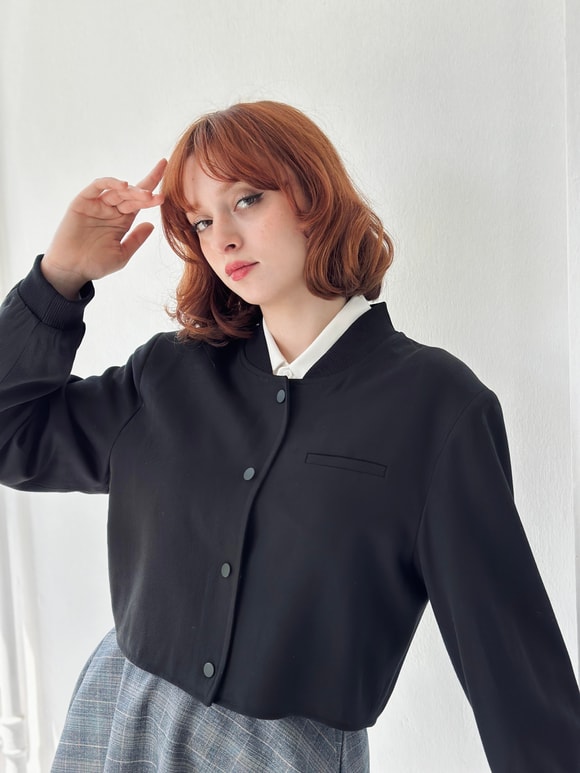 Retrobird Black Bomber Short Jacket with Shoulder Pads