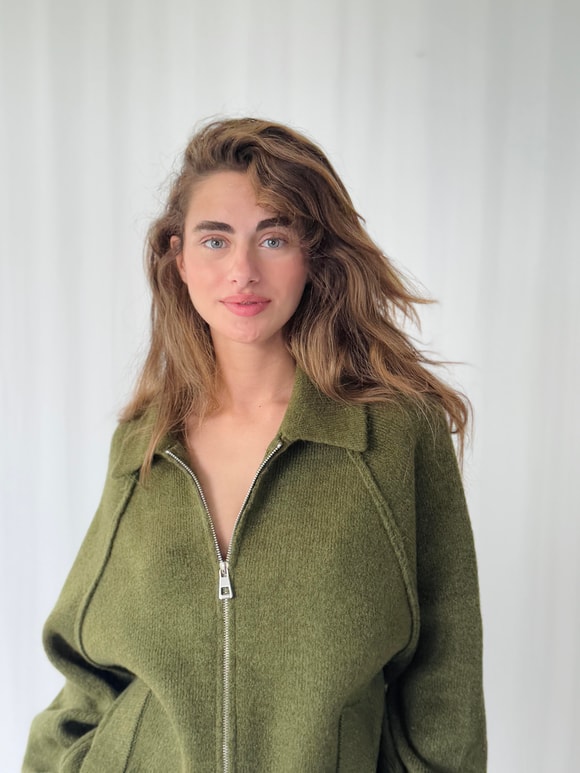 Retrobird Front Zippered Polo Collar Khaki Jacket Cardigan