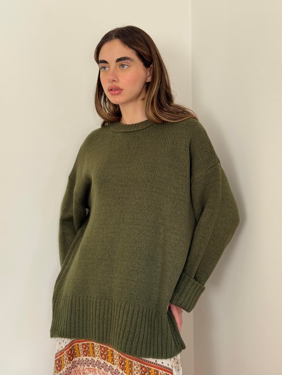 Retrobird Pinterest Oversize Khaki Basic Sweater