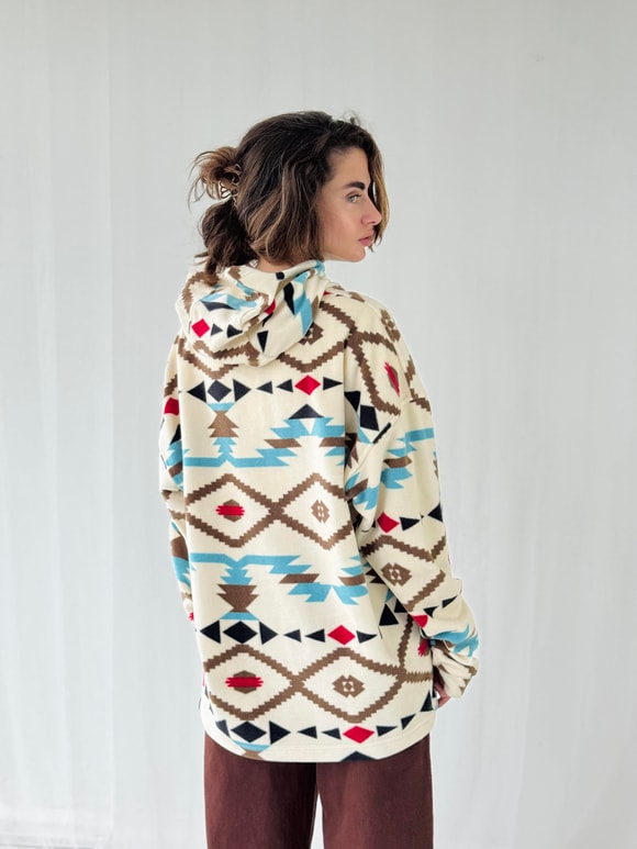 Retrobird Polar Kışlık Oversize Unisex Kapüşonlu Petrol Sweatshirt