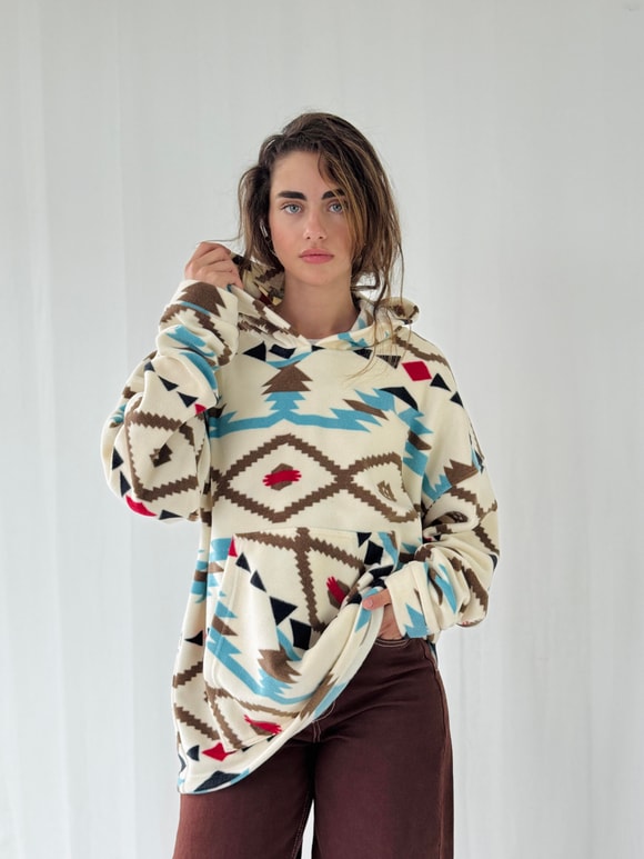 Retrobird Polar Kışlık Oversize Unisex Kapüşonlu Petrol Sweatshirt