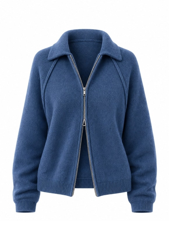 Retrobird Rosalie Oversize Polo Yaka Çift Fermuarlı Lacivert Triko Hırka