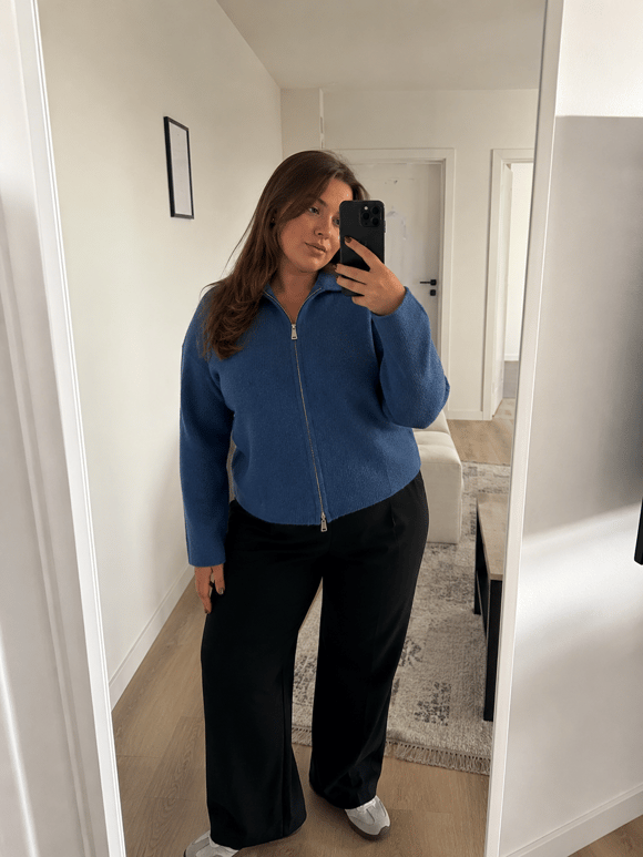 Retrobird Rosalie Oversize Polo Yaka Çift Fermuarlı Lacivert Triko Hırka