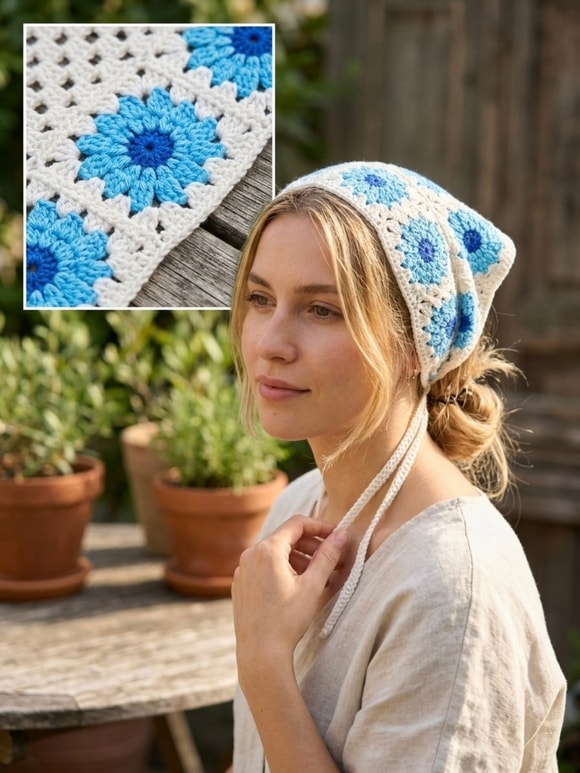 Retrobird Santorini Mavi Örgü Bandana