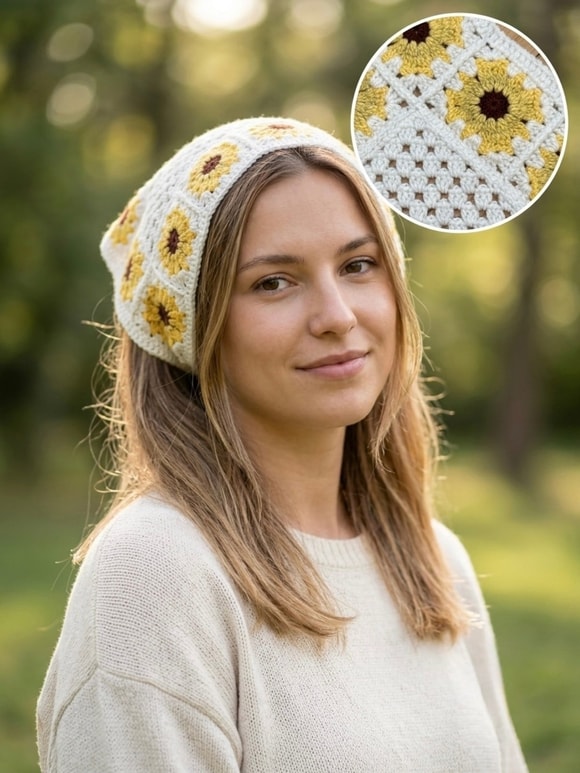 Retrobird Santorini Sarı Örgü Bandana