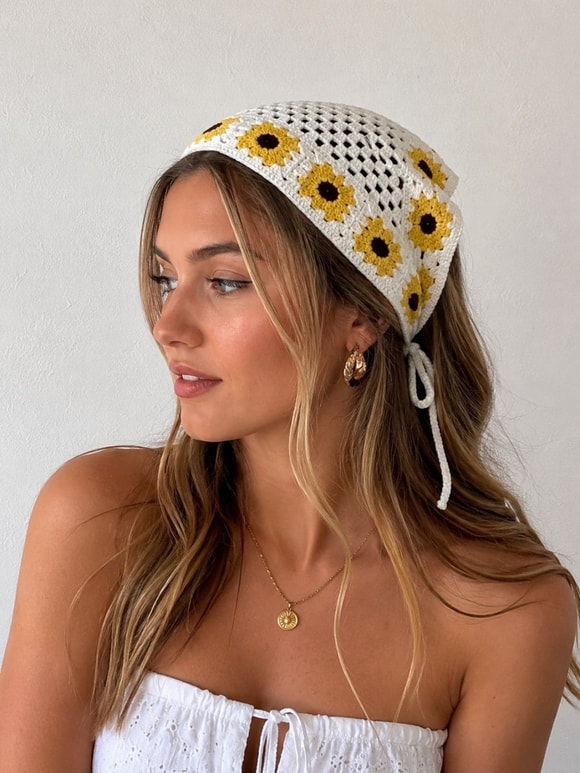 Retrobird Santorini Sarı Örgü Bandana