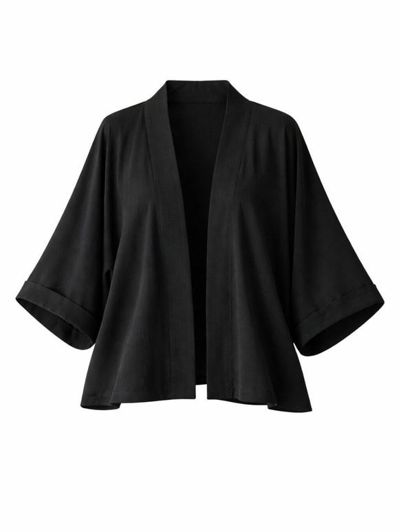 Retrobird Siyah Tasarım Boho Mini Kimono
