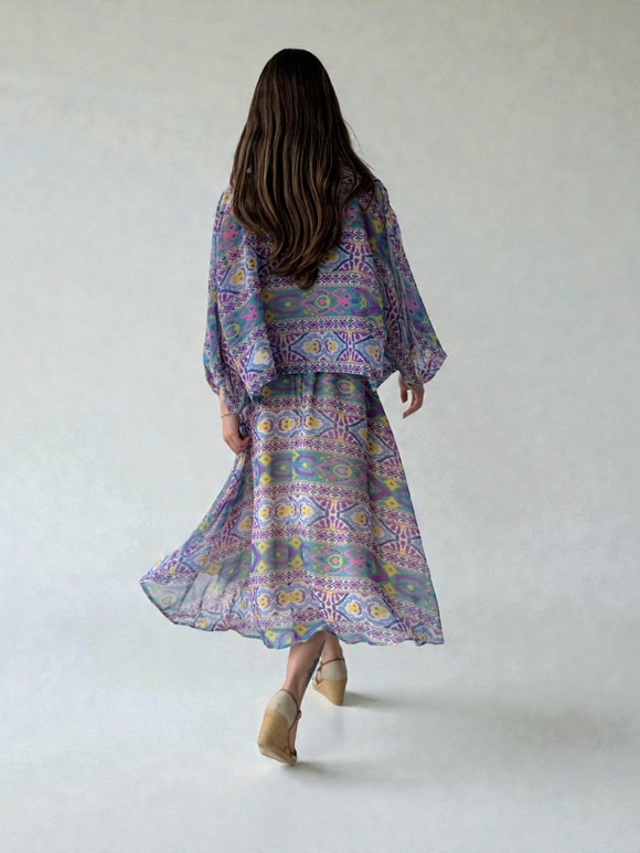 Retrobird Tasarım Boho Desen Eflatun Mini Kimono