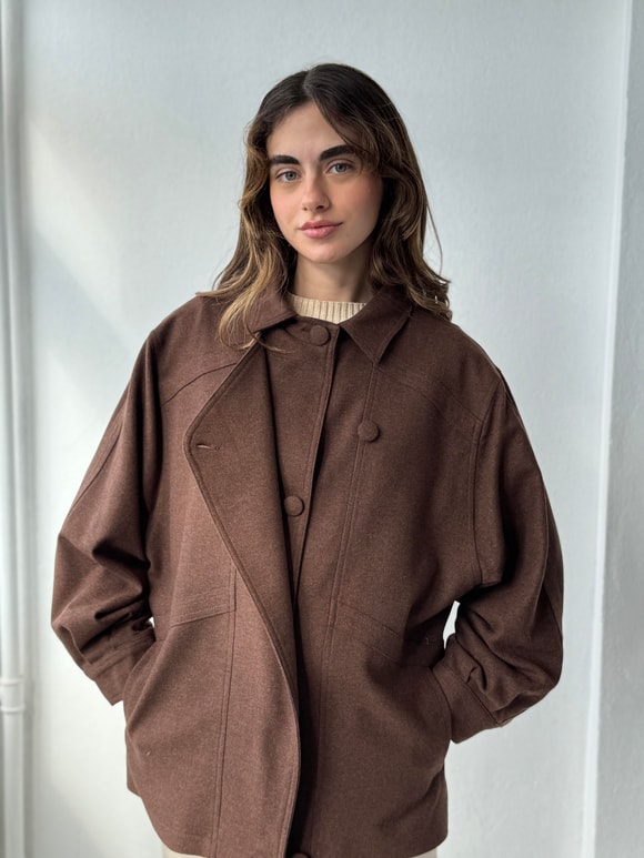 Retrobird Tasarım Çizgili Kahverengi Bomber Ceket Mont
