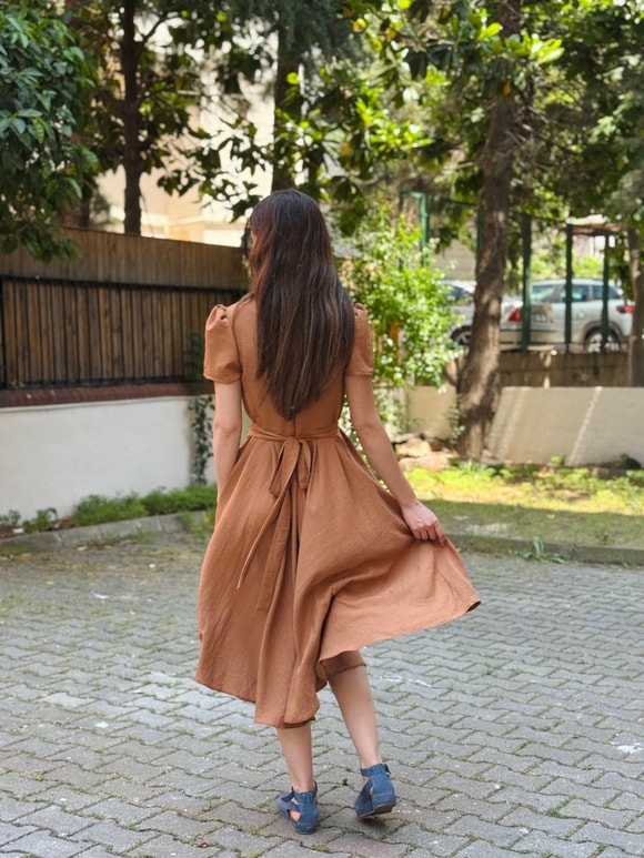 Retrobird Tasarım Matilda Tarçın Renkli Uzun Elbise