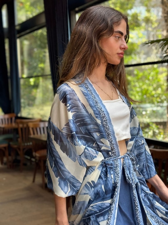 Retrobird Tasarım Mavi Palmera Wrap Kimono