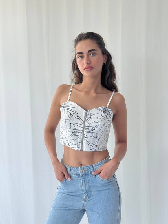 Retrobird Tasarım Önden Fermuarlı Beyaz Büstiyer
