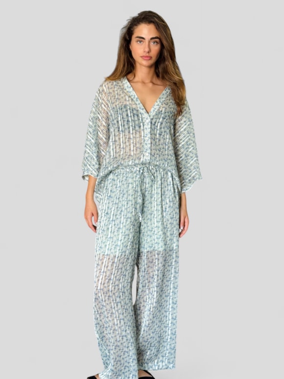 Retrobird Design Mint Shorts Lined Chiffon Trousers