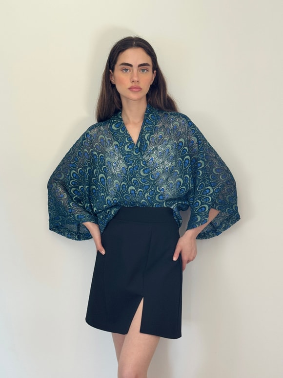 Retrobird Tasarım Transparan Dantel Boho Mini Kimono