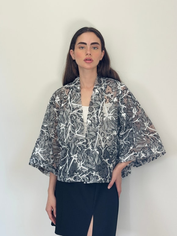 Retrobird Tasarım Transparan Dantel Boho Mini Kimono