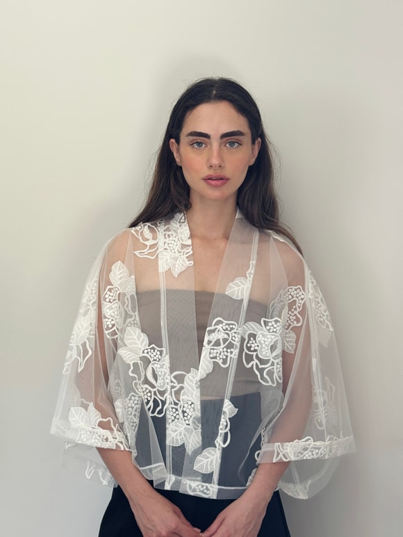 Retrobird Tasarım Transparan Dantel Boho Mini Kimono