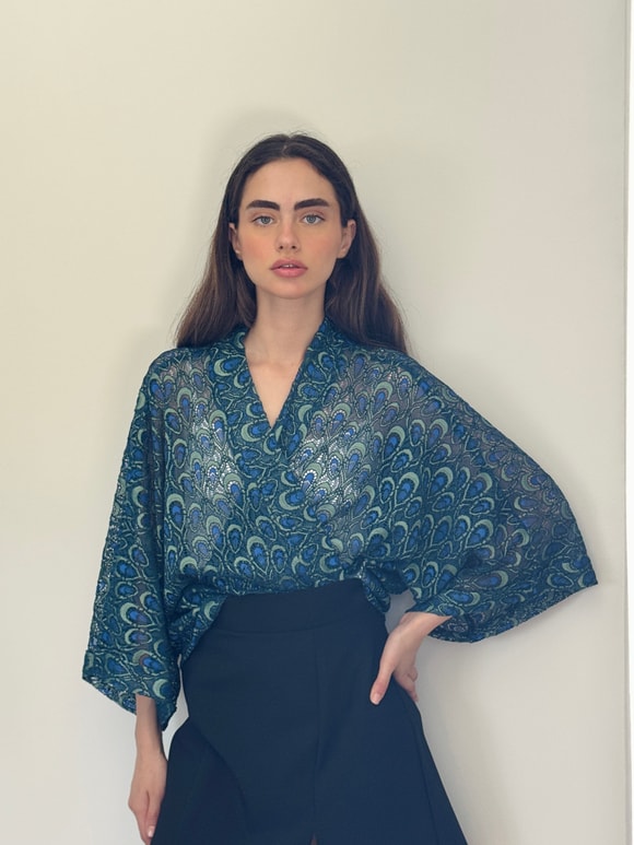 Retrobird Tasarım Transparan Dantel Boho Mini Kimono