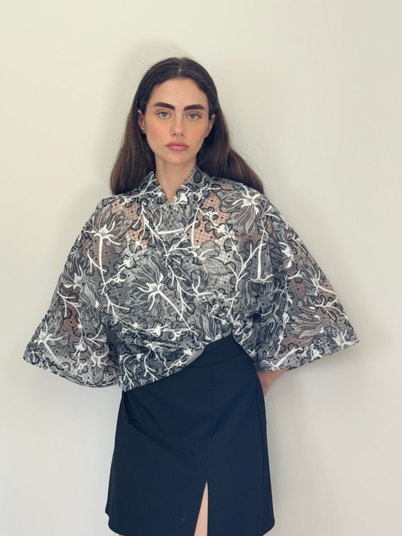 Retrobird Tasarım Transparan Dantel Boho Mini Kimono