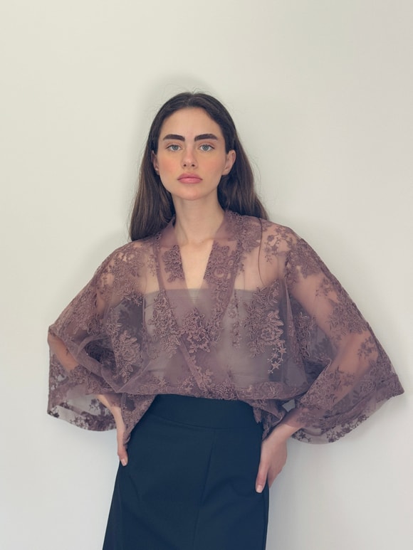 Retrobird Tasarım Transparan Dantel Boho Mini Kimono
