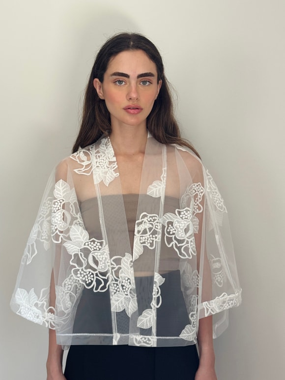 Retrobird Tasarım Transparan Dantel Boho Mini Kimono