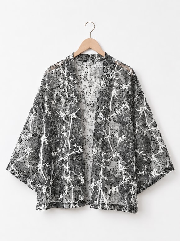 Retrobird Tasarım Transparan Dantel Boho Mini Kimono