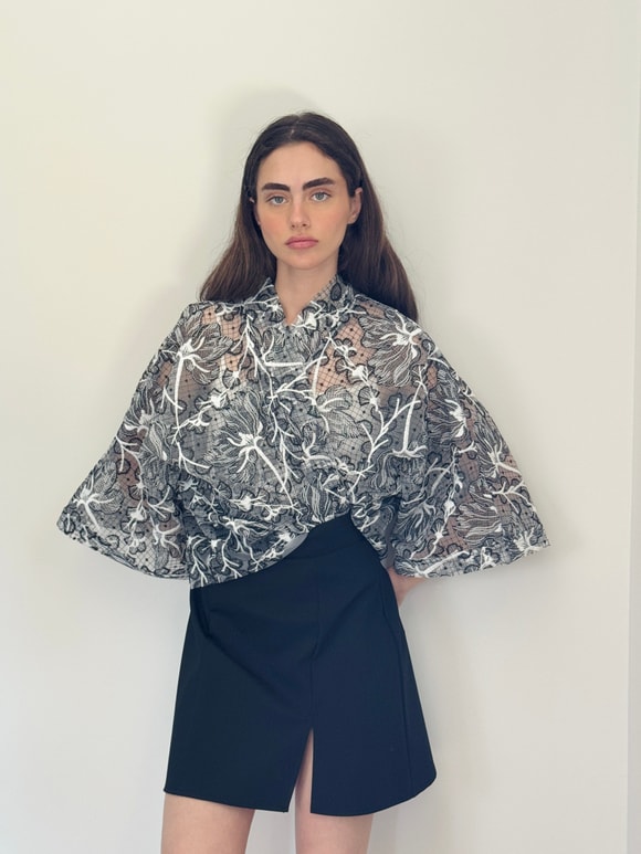 Retrobird Tasarım Transparan Dantel Boho Mini Kimono
