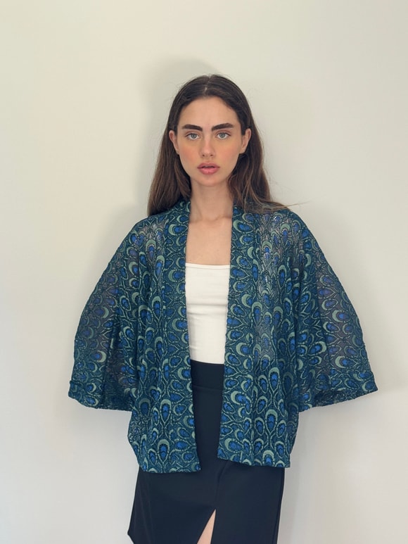 Retrobird Tasarım Transparan Dantel Boho Mini Kimono