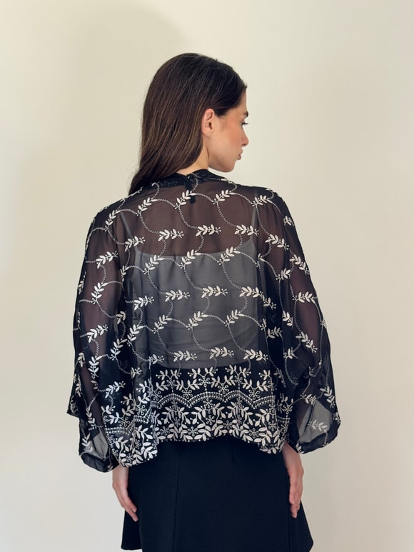 Retrobird Tasarım Transparan Dantel Boho Mini Kimono