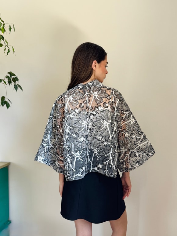 Retrobird Tasarım Transparan Dantel Boho Mini Kimono
