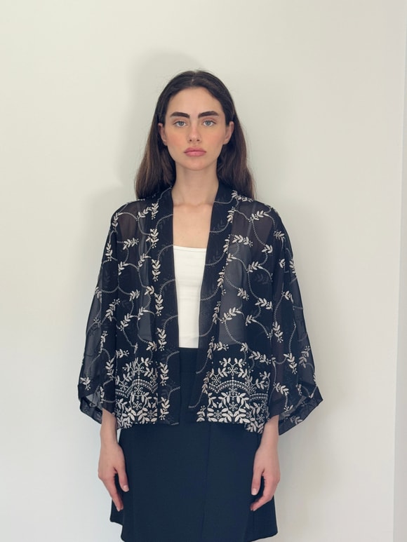 Retrobird Tasarım Transparan Dantel Boho Mini Kimono