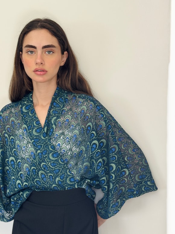 Retrobird Tasarım Transparan Dantel Boho Mini Kimono
