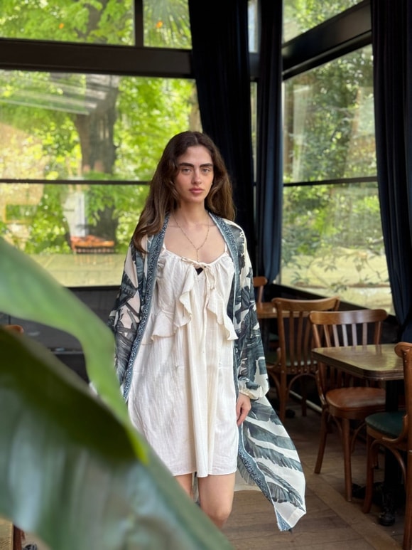 Retrobird Tasarım Yeşil Palmera Wrap Kimono