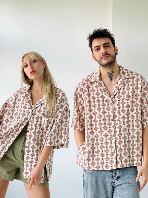 Retrobird Unisex Standard Model Salmon Color Oversize Retro Collar Shirt