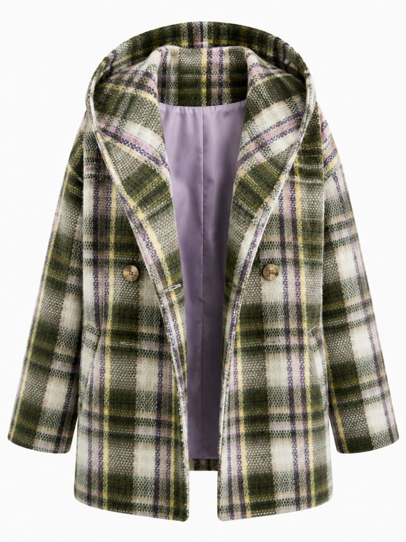 Retrobird Urban Retro Kapüşonlu Oversize Yeşil Lila Ceket Kaban