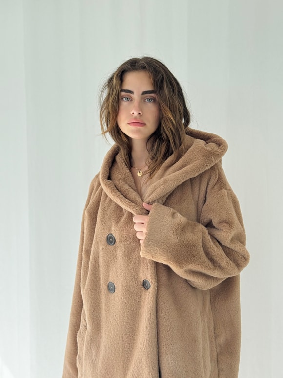 Retrobird Urban Retro Hooded Oversize Camel Jacket Coat