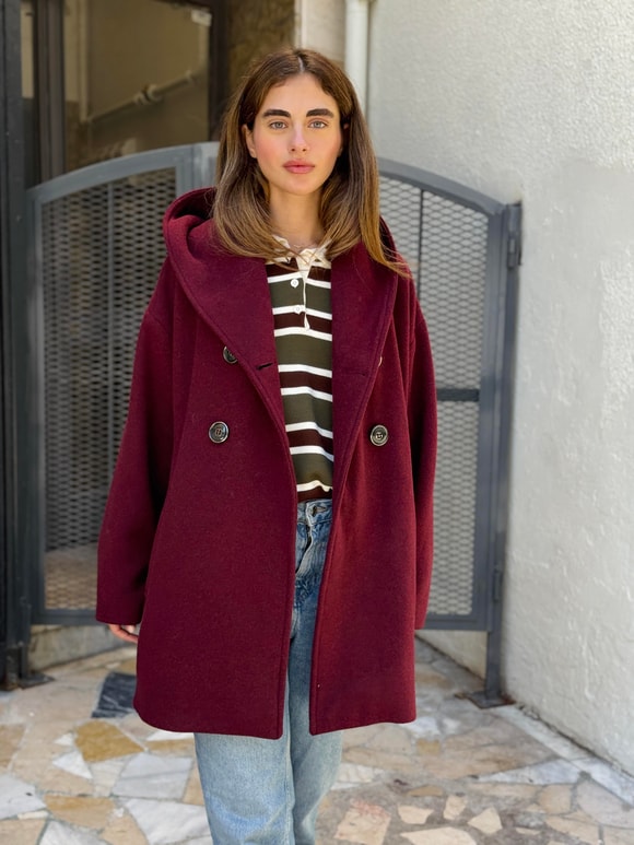Retrobird Urban Retro Kapüşonlu Oversize Bordo Ceket Kaban
