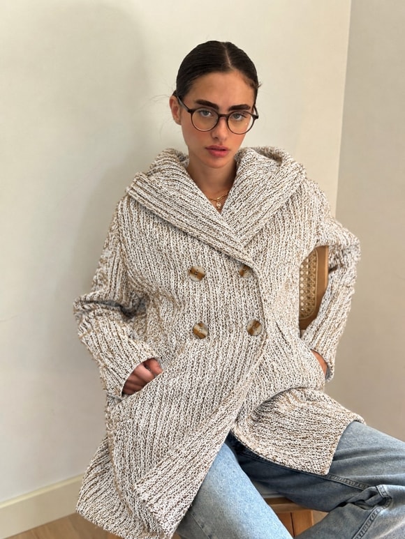 Retrobird Urban Retro Kapüşonlu Oversize Krem Ceket Kaban