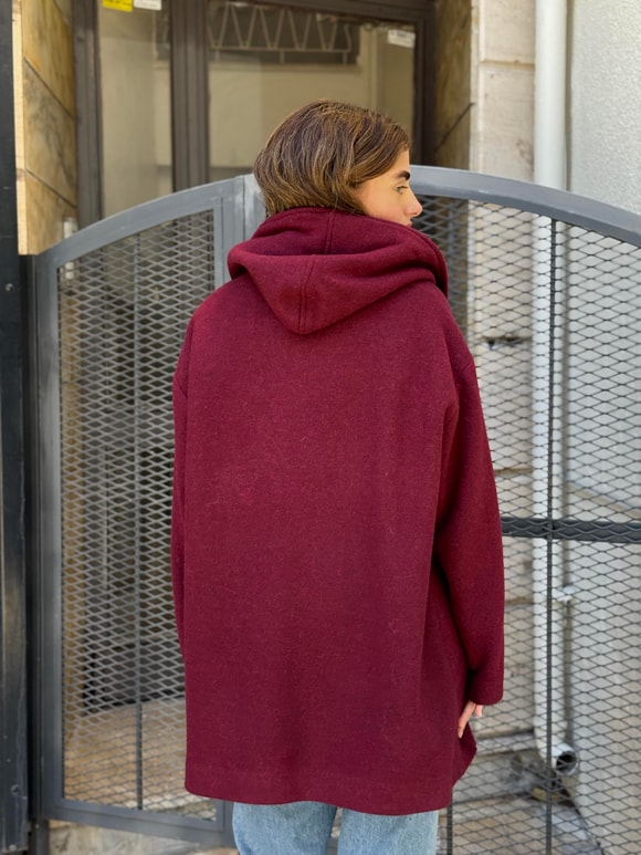 Retrobird Urban Retro Kapüşonlu Oversize Bordo Ceket Kaban