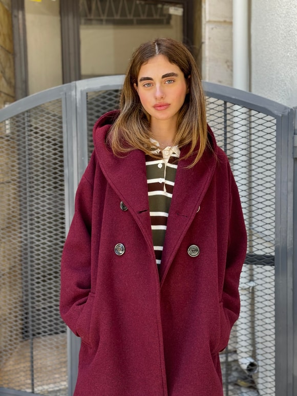 Retrobird Urban Retro Kapüşonlu Oversize Bordo Ceket Kaban