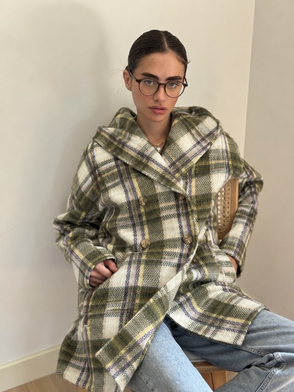 Retrobird Urban Retro Kapüşonlu Oversize Yeşil Lila Ceket Kaban
