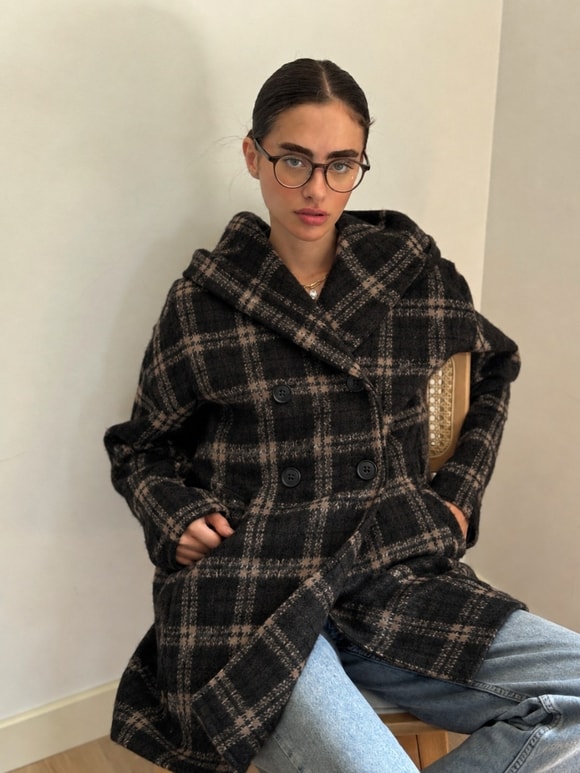 Retrobird Urban Retro Kapüşonlu Oversize Koyu Kahve Ceket Kaban