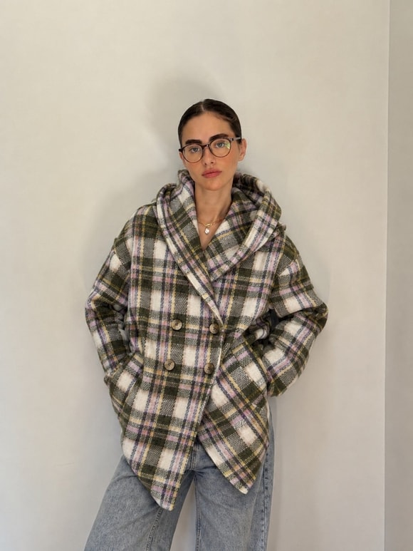 Retrobird Urban Retro Kapüşonlu Oversize Yeşil Lila Ceket Kaban