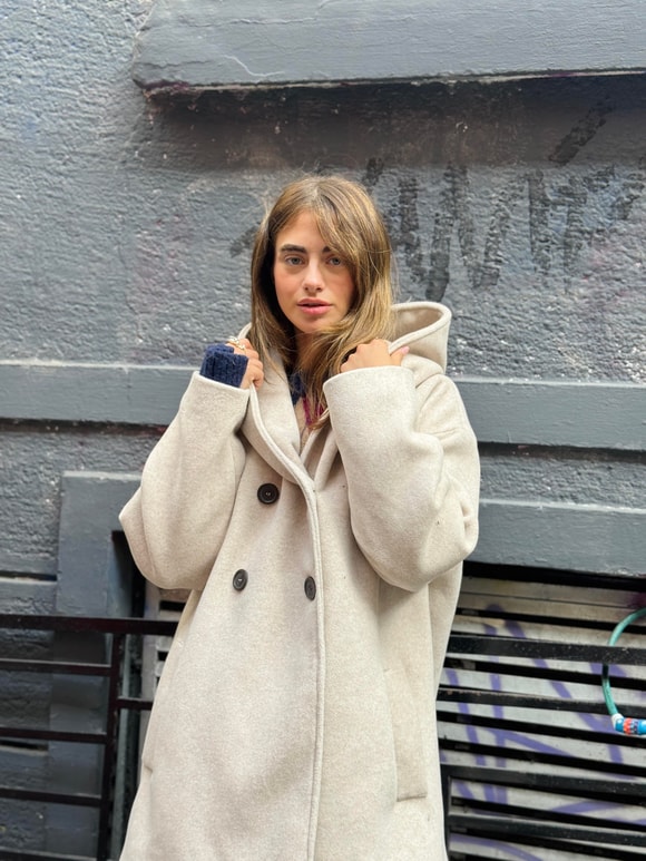 Retrobird Urban Retro Hooded Oversize Beige Jacket Coat