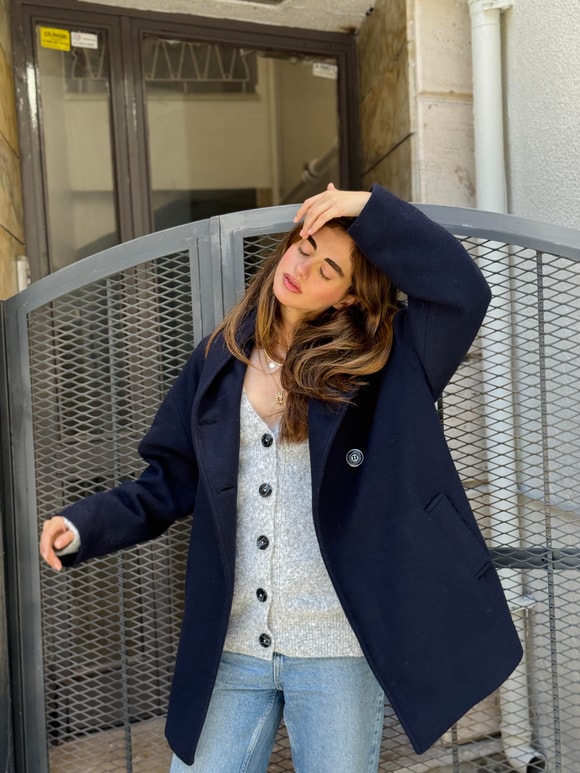 Retrobird Urban Retro Kapüşonlu Oversize Lacivert Ceket Kaban