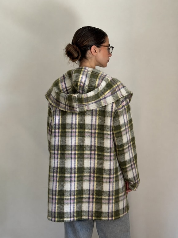 Retrobird Urban Retro Kapüşonlu Oversize Yeşil Lila Ceket Kaban