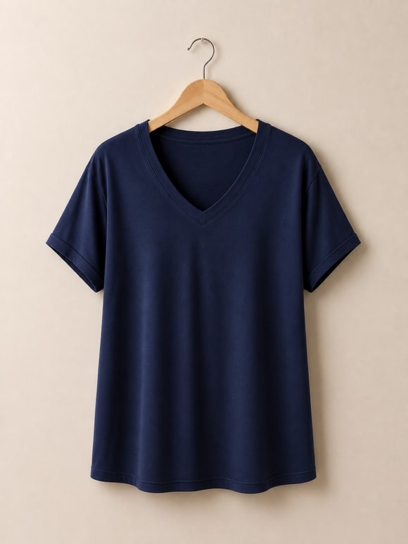 Retrobird V-Neck Flowy Navy Blue T-Shirt Top