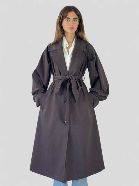 Retrobird Valencia Belted Dark Brown Trenchcoat Lightweight Coat
