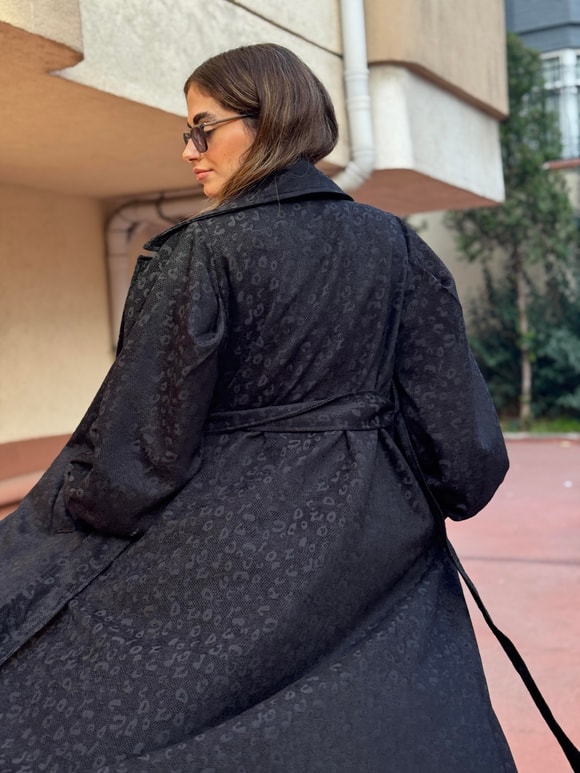 Retrobird Valencia Leopar Desen Siyah Kuşaklı Kışlık Kaban