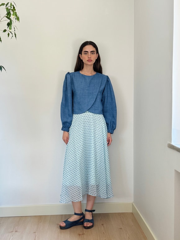 Retrobird Valerie Şifon Kloş Astarlı Açık Mavi Uzun Etek